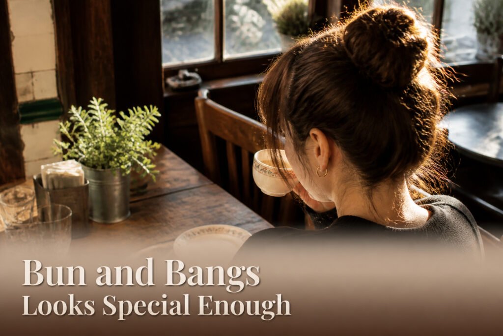 A collection of trendy bun and bangs hairstyles for 2026.
