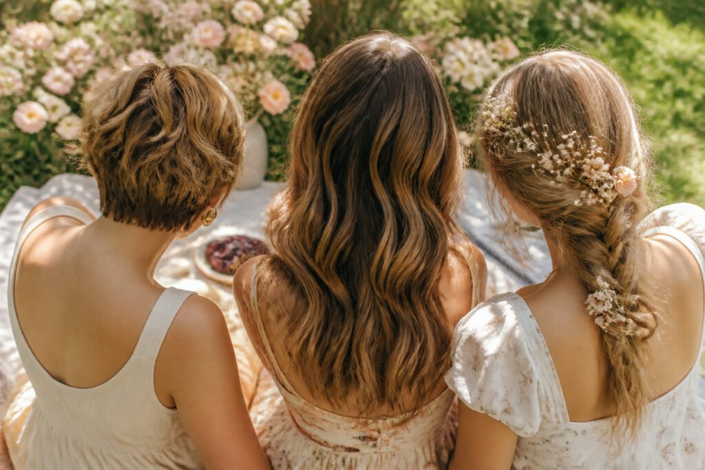 Model with a stylish spring hairstyle in a bright setting.