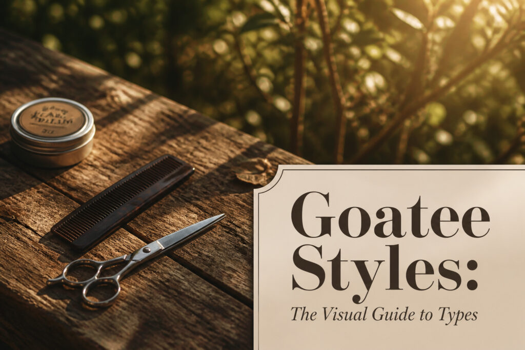Collage of different goatee styles displayed in various photographs.