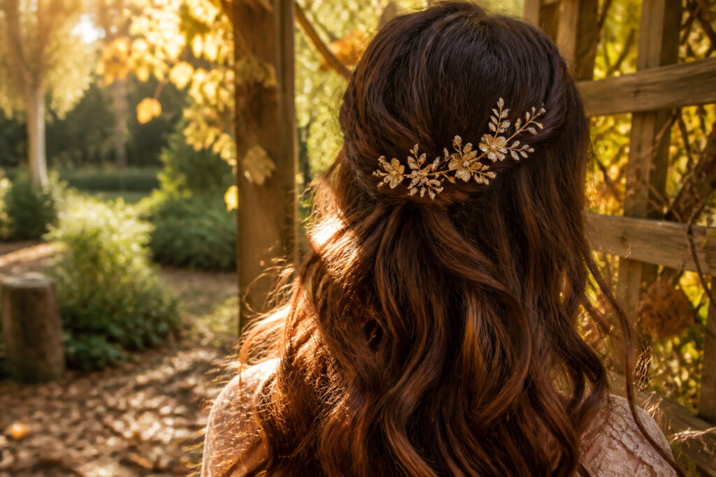 Various headpiece jewelry styles for long hairstyles displayed together.