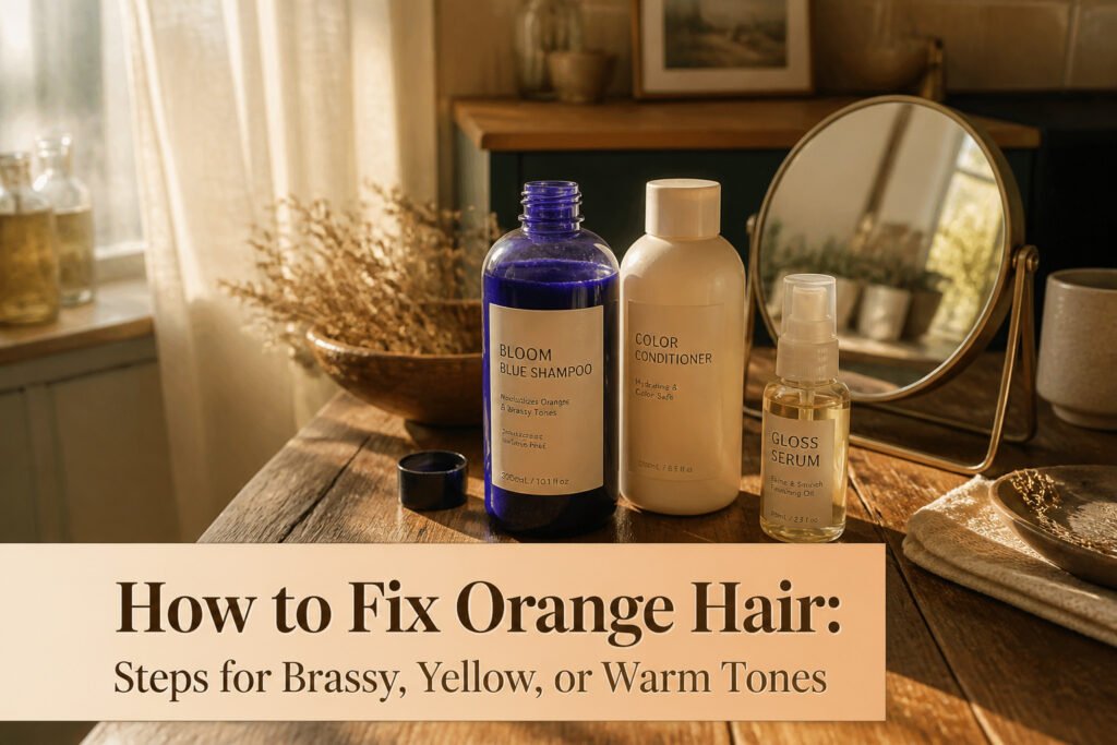 A model with bright hair color demonstrating orange tones.