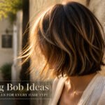 A collage of various long bob hairstyles showcasing different styles and textures.