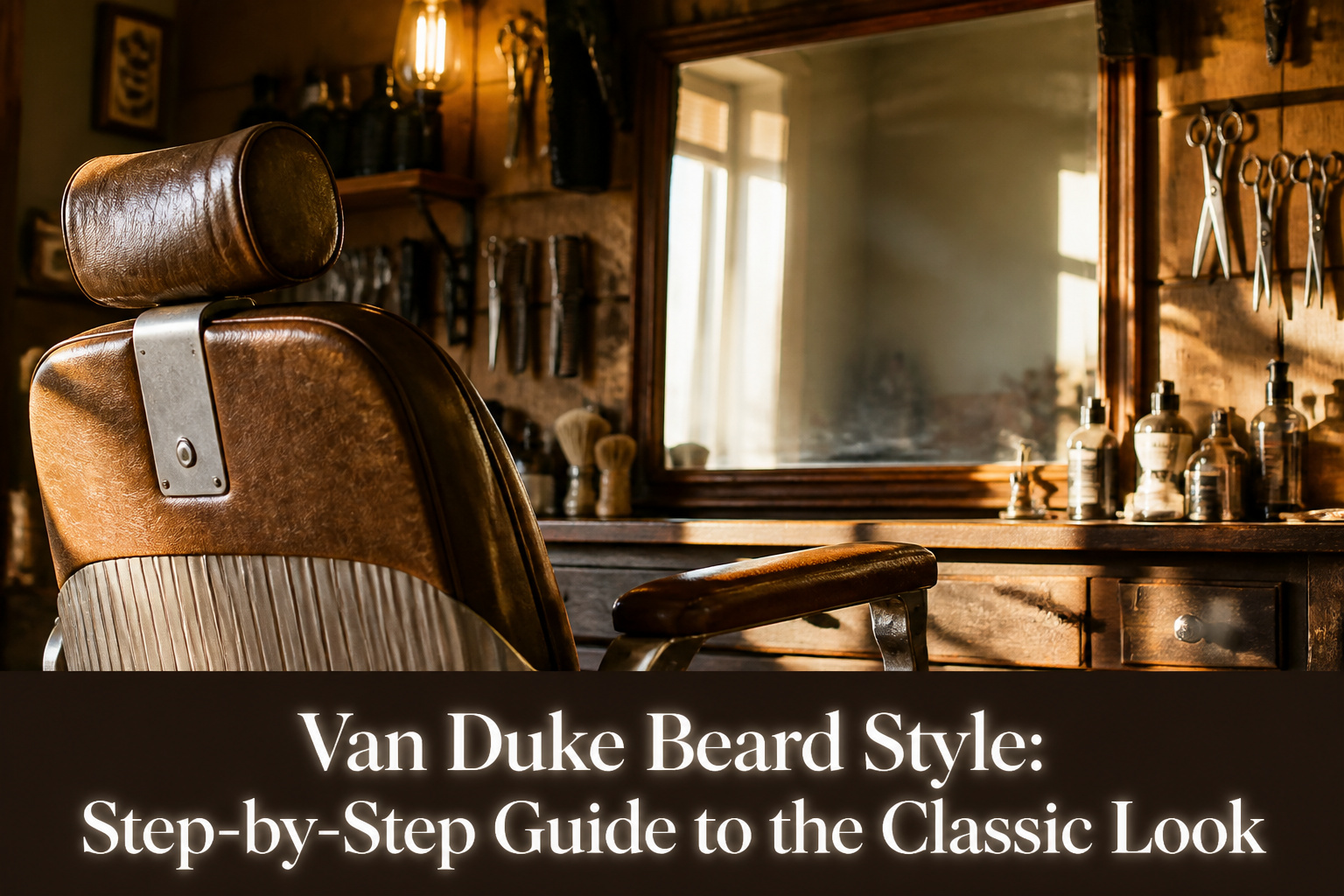 Model with a classic Van Dyke beard in a stylish environment.